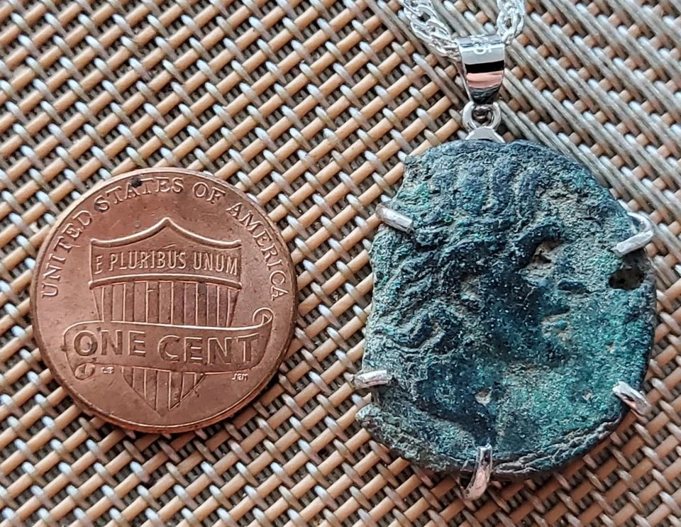 Collar de plata colgante moneda Macedonia romana antigua retrato de Alejandro Magno Foto 4 de 4