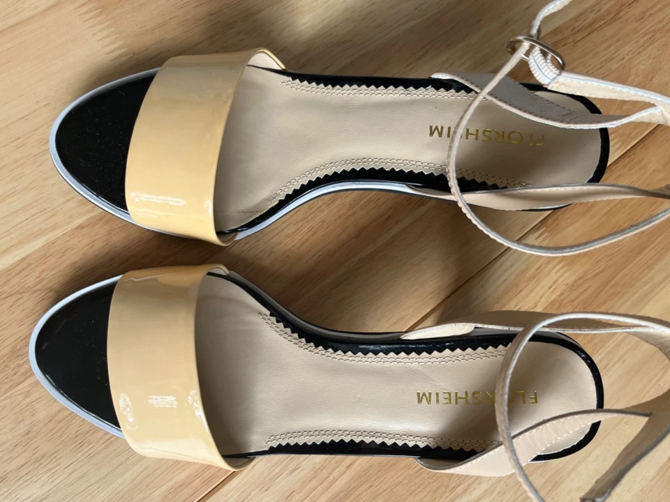 Stunning Florsheim caramel patent and bone leather block heels Size 40 Brand New - image 4 of 4