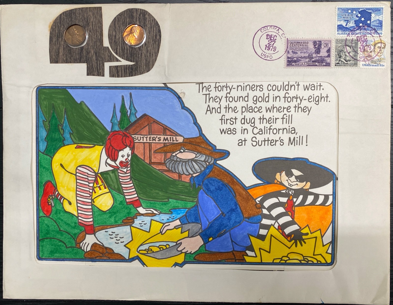 49ers Gold Sutter's Mill event cover 12/27/1979 Hand Painted 1930 & 1979 Penny