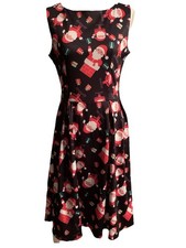 OUGES Christmas Fit and Flare Sleeveless Dress Womens Size Medium Black W/ Belt