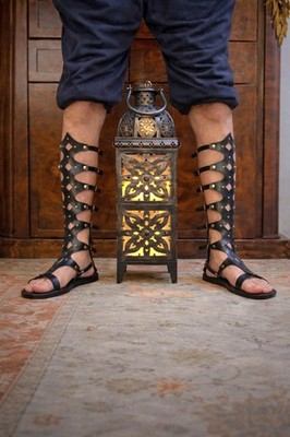 Men s Unisex Handmade Black Leather Gladiator Sandals