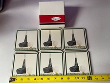 Set / 6 Pimpernel Golf Theme "TEE OFF" Cork-Backed Hardboard Coasters Orig Box