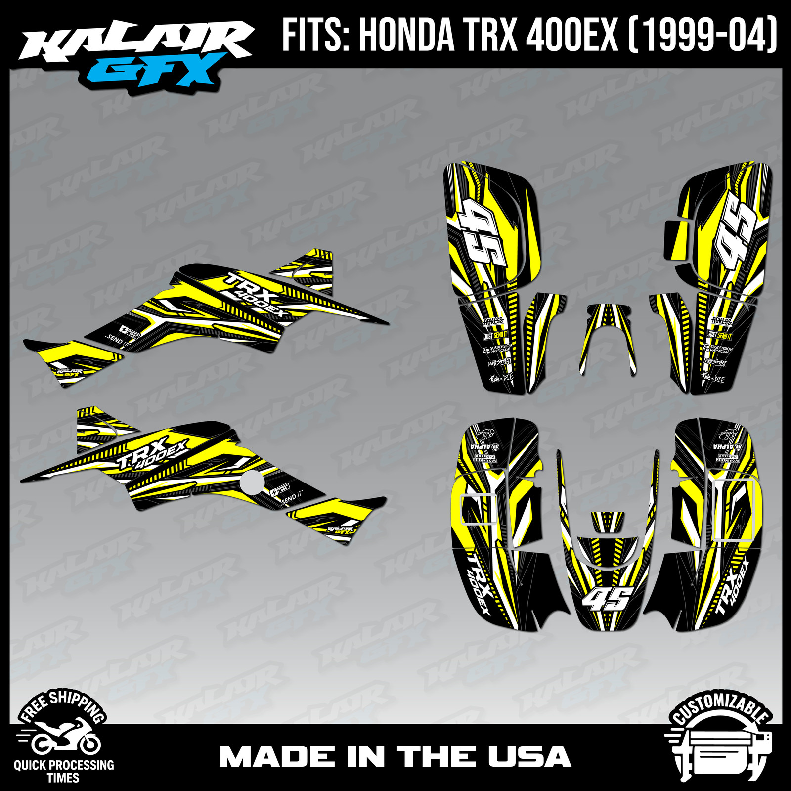 Graphics Kit for ATV Honda TRX 400EX (1999-2004) Prime Series - YELLOW