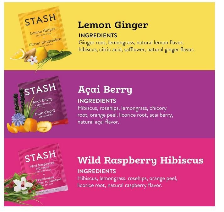 Stash Tea Fruity Herbal Tea 6 Flavor Tea Sampler, 6 boxes With 18-20 Tea Bags Ea