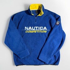 VTG 90s Nautica Competition Fleece Quarter Zip Pullover USA Made Large Blue