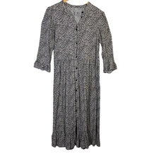 ASOS Maxi Dress Size 2 Black Beige Spotted Print 3/4 Sleeve Neutrals button down