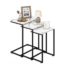 Nesting Coffee Table Side Table Set of 3 End Tables for Living Room White Marble
