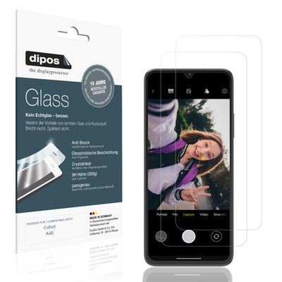 2x Schutzfolie für Cubot A40 - Anti-Shock 9H Folie dipos Glass Kunststoffglas