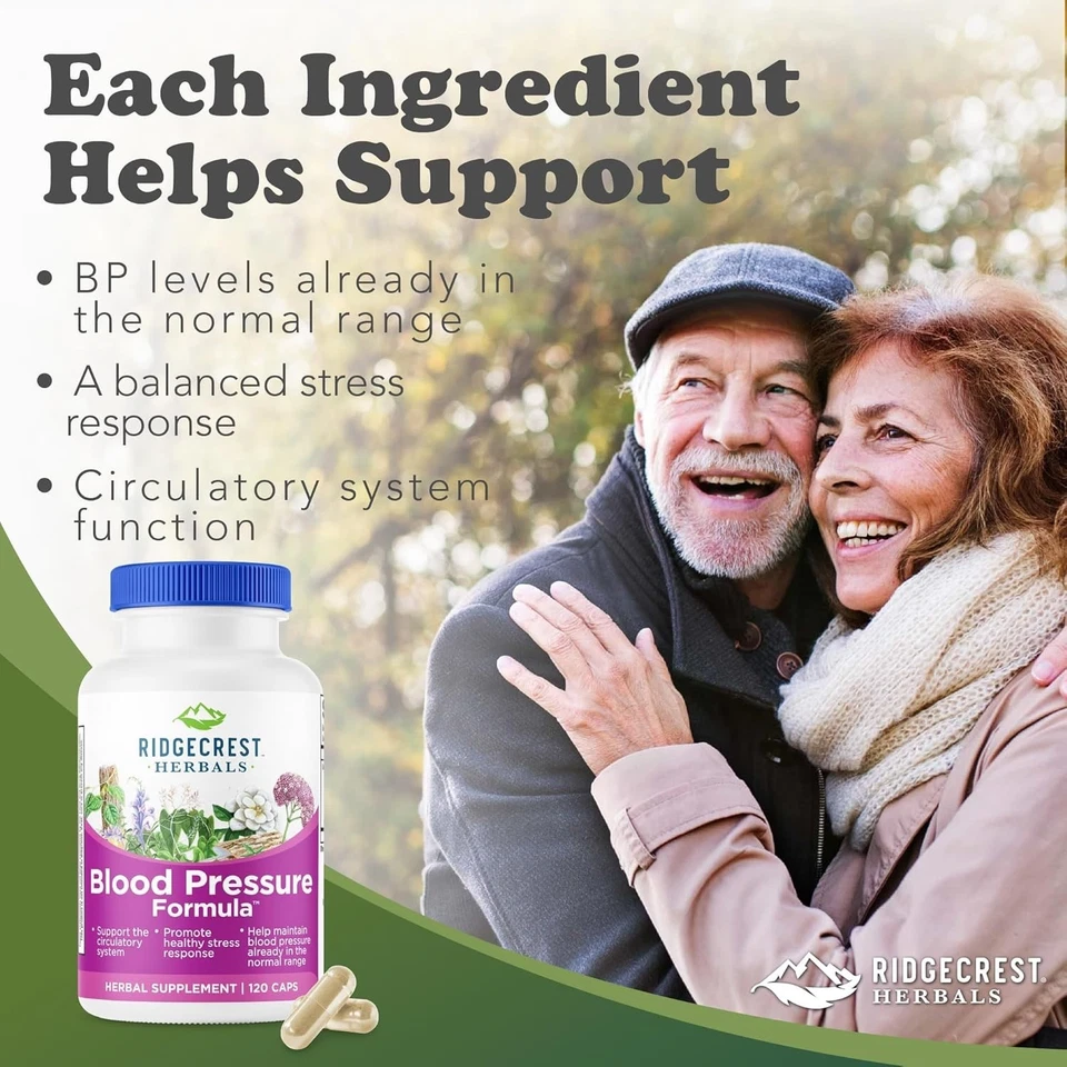 Fórmula de presión arterial RidgeCrest Herbals 120 cápsulas soporte para corazón y circulación Foto 2 de 4