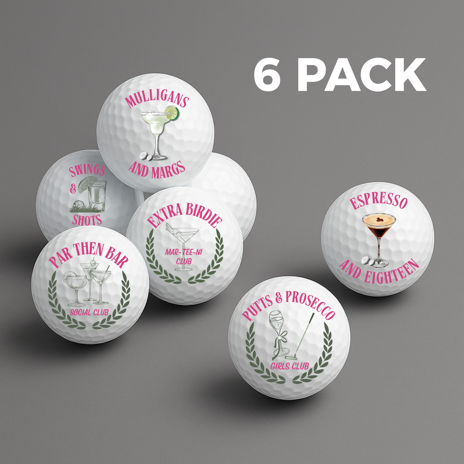 Set &ndash; 6 Pack | Funny Cocktail Golf Balls For Women