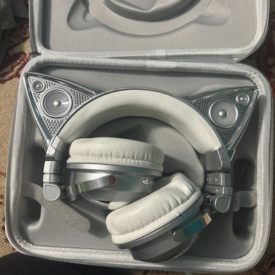 Brookstone Ariana Grande Silver Cat Ear Headphones with Case No Cords