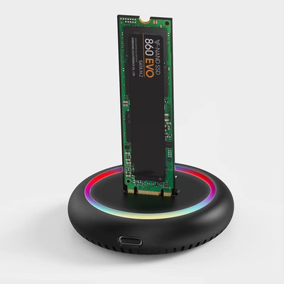 M.2 Dual Protocol Docking Station | NVMe NGFF SATA USB C | SSD Gehäuse mit RGB LED