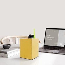 Pen Pencil Holder Cup Container PU Leather Desk Organizer Stand Decor Brush S...