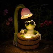 Solar Frog Garden Statue with Flower Light and Water Glow,