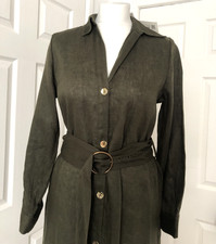 ZARA  DARK KHAKI SHIRT LINEN DRESS WITH BELT ~ 0387/151 ~ SMALL
