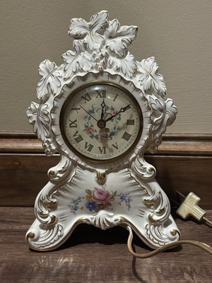 vintage Rare Johnson floral porcelain China electric mantle clock Works Perfect