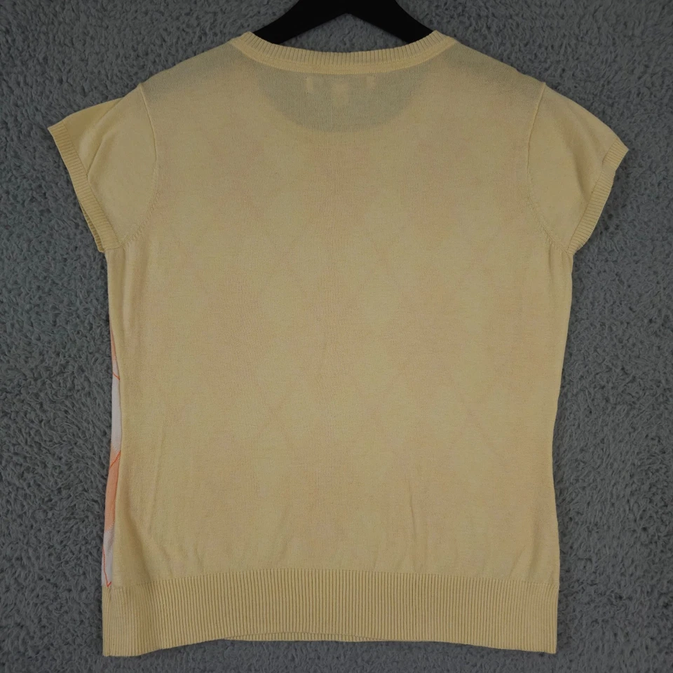 Tommy Hilfiger Sweater Womens XL Yellow Orange Argyle Short Sleeve Academia Knit - Image 2 of 4