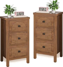 Nightstand Set of 2 Side Table with Fluted Drawers,Mid Century Modern Nightstand