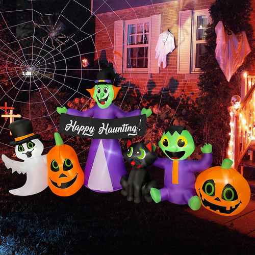 8Ft Length Halloween Inflatable Witch, Ghost, Frankenstein Baby, Black Cat with - Picture 3 of 6