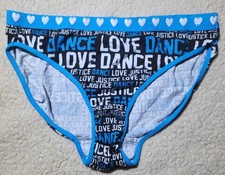 Justice Bikini Panties Love Blue Dance Size 16 / 18 Vintage Y2K NWOT Heart Logo
