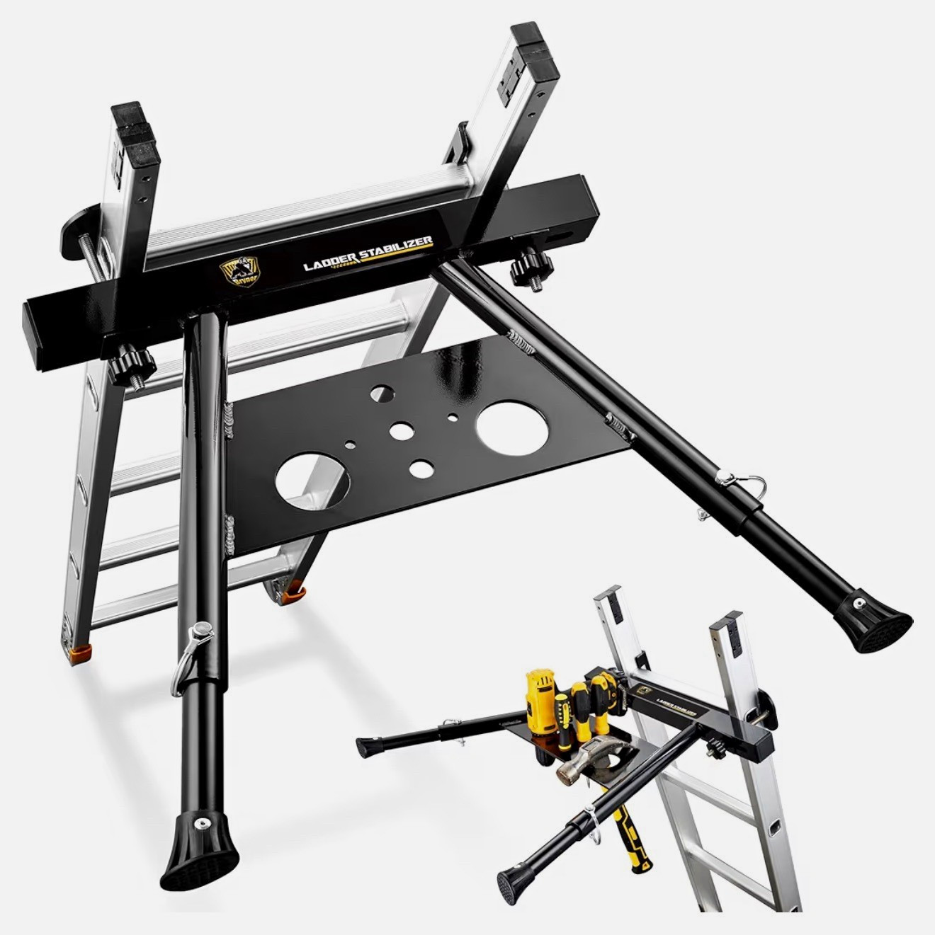 Bryner Ladder Stabilizer w/ Tool Tray, Adjustable Extension Legs, MPN 7071