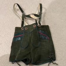 Bavarian German Children's Lederhosen Green Suede Leather Shorts