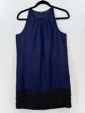 Theory Silk Sleeveless Neck Pleated Color block Shift Dress Minimalist Inspired