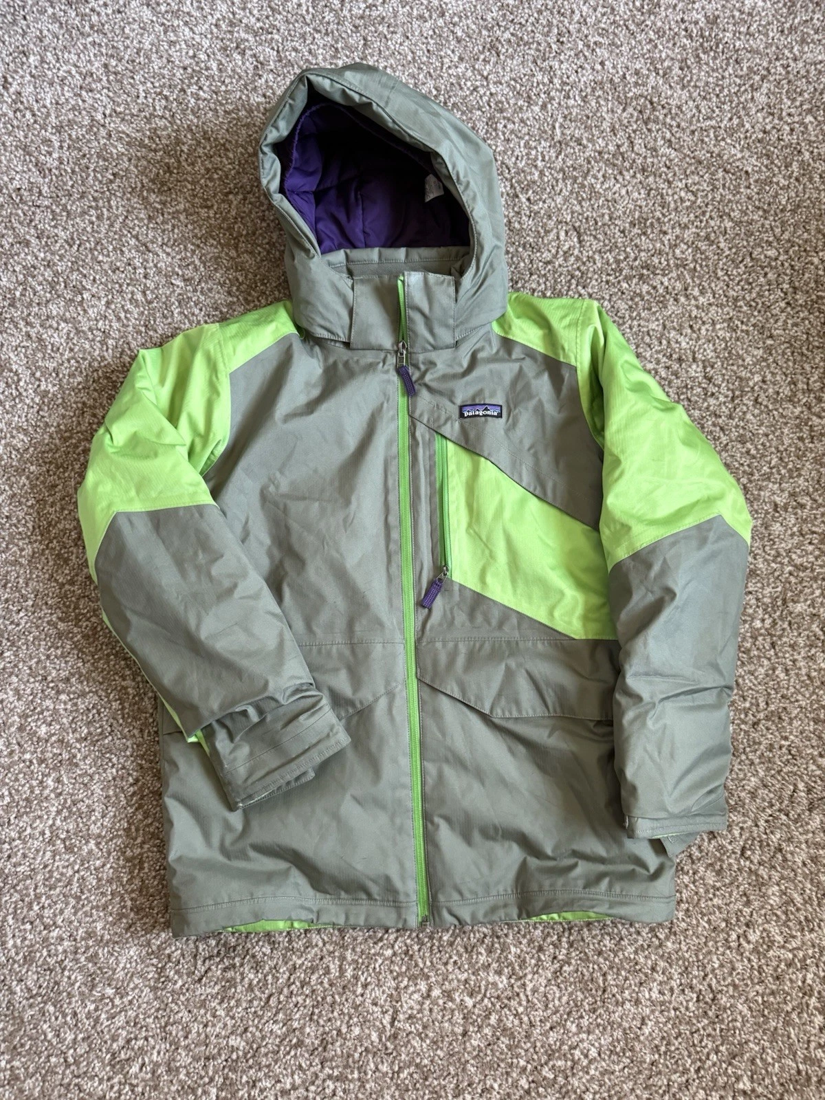 Patagonia Ski Coat Youth Size Large 12 Green Full Zip Hooded Jacket Kids