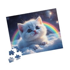 100pc Cute White Cat Jigsaw Puzzle Rainbow Kitten Kids Gift Fun Activity Game