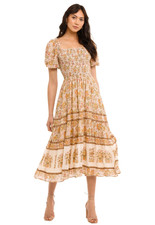 Spell & The Gypsy Dress Sz S Juniper Shirred Floral Boho Cottage Whimsical Midi