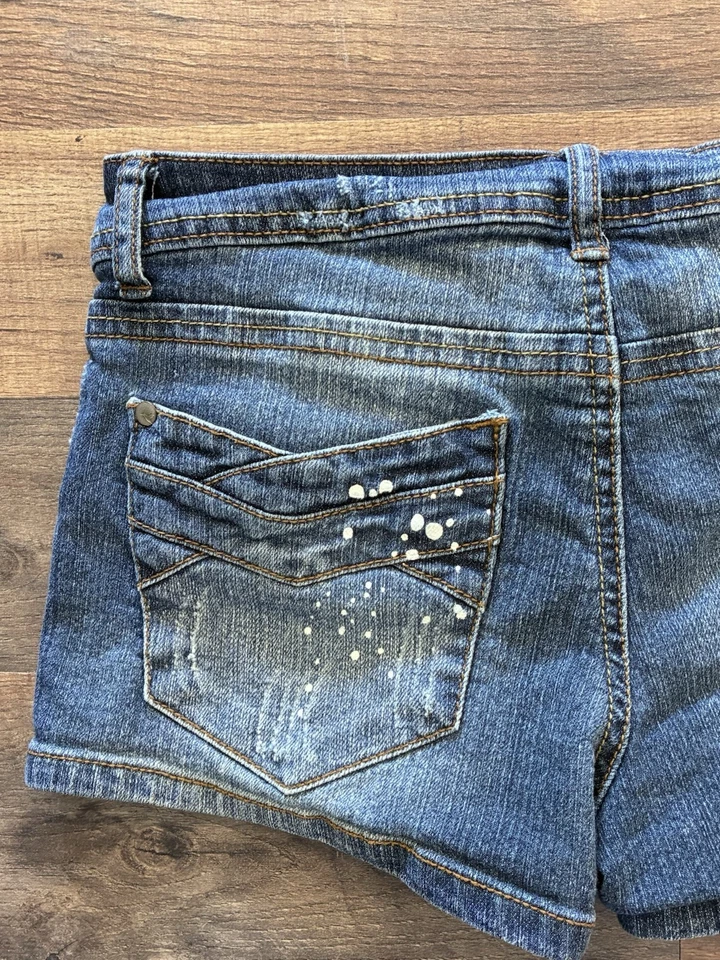 Mini Pantalones Cortos Denim De Colección Tiro Bajo Talla 5 Y2K Emo Grunge Gótico Tachonado Años 2000 90 Foto 2 de 4