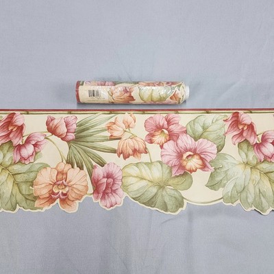 Unbranded Tropical Floral Pink Green Wallpaper Border New Prepasted Die-Cut