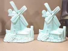 Pair Of Burleigh Ware Art Deco WINDMILL Flower Vases. Ceramic Green Glaze