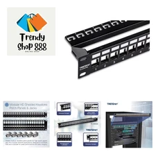 24-Port Blank Keystone Shielded 1U Patch Panel, 1U 19" Rackmount Housing, Pro...