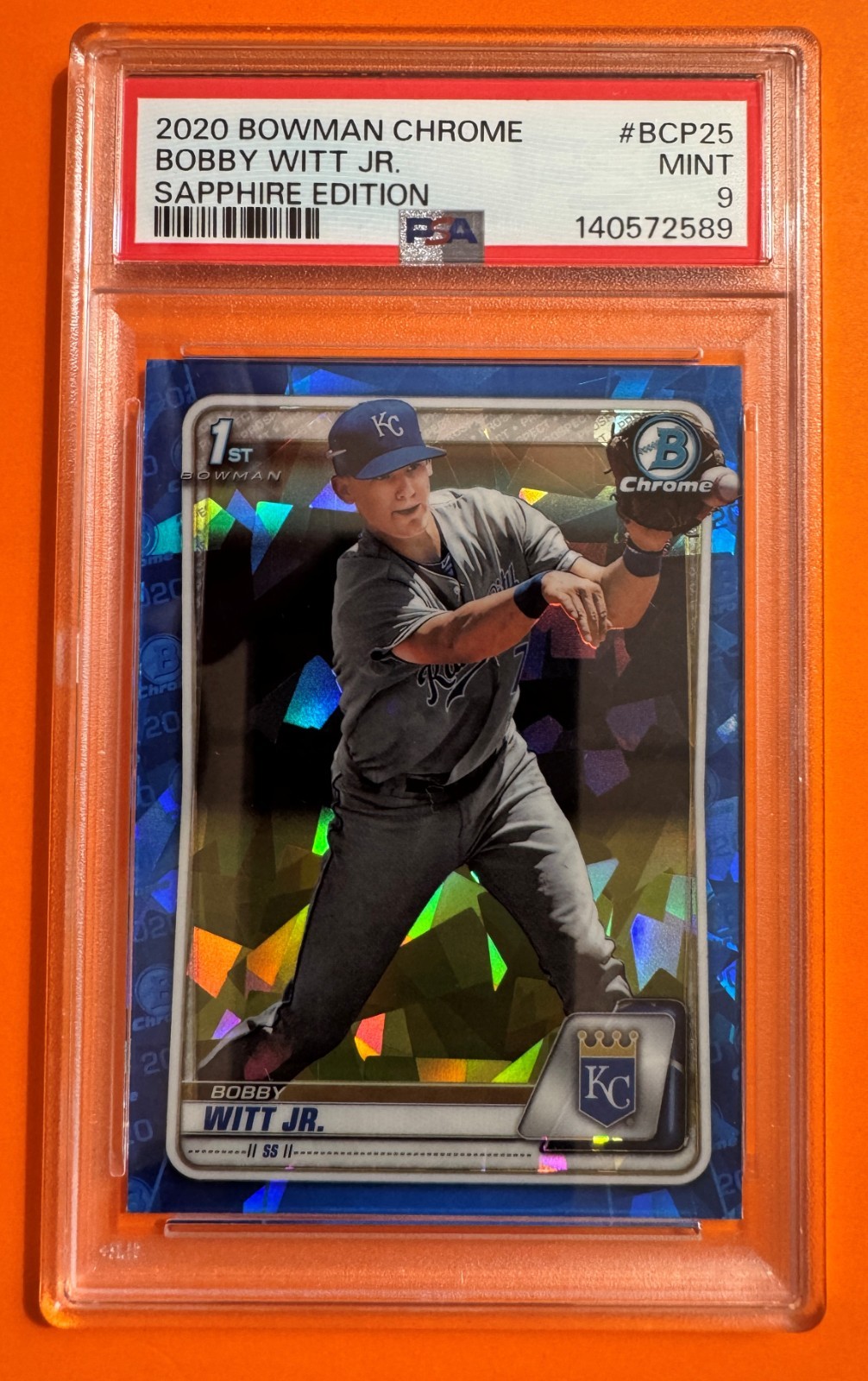 2020 1st Bowman Chrome BOBBY WITT JR #BDC-25 Sapphire PSA MINT 9 Kansas City
