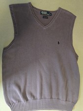 POLO RALPH LAUREN Mens Purple Patterned Cotton Blend Jumper V-Neck Knit Medium