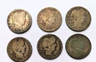 Barber Quarter Lot Of 6: 1896, 1898, 1906, 1909, 1911, 1912 Phila. 90% silver