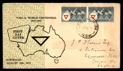 Mayfairstamps Australia FDC 1955 pair YMCA world centennial First Day Cover aax_