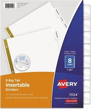Avery 11124 Insertable Big Tab Dividers, Single 8-Tab Set, Clear-White