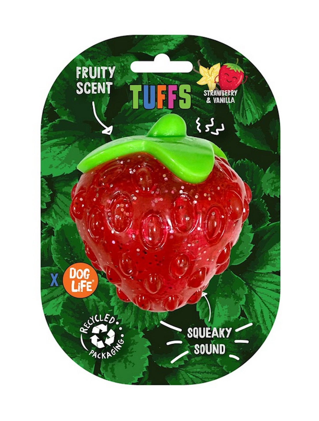 TUFFS X DOG LIFE STRAWBERRY & VANILLA SCENTED SQUEAKING FLOATING DOG BALL