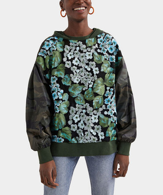 Desigual Hoodie Bunt Gr. S Damen Kapuzenpullover Oversized Blumen 22SWSK01