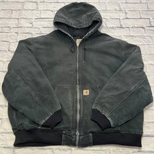 Carhartt Men's Jacket J140 Blk 3XL Quilted Lining Hooded Distressed READ DESC