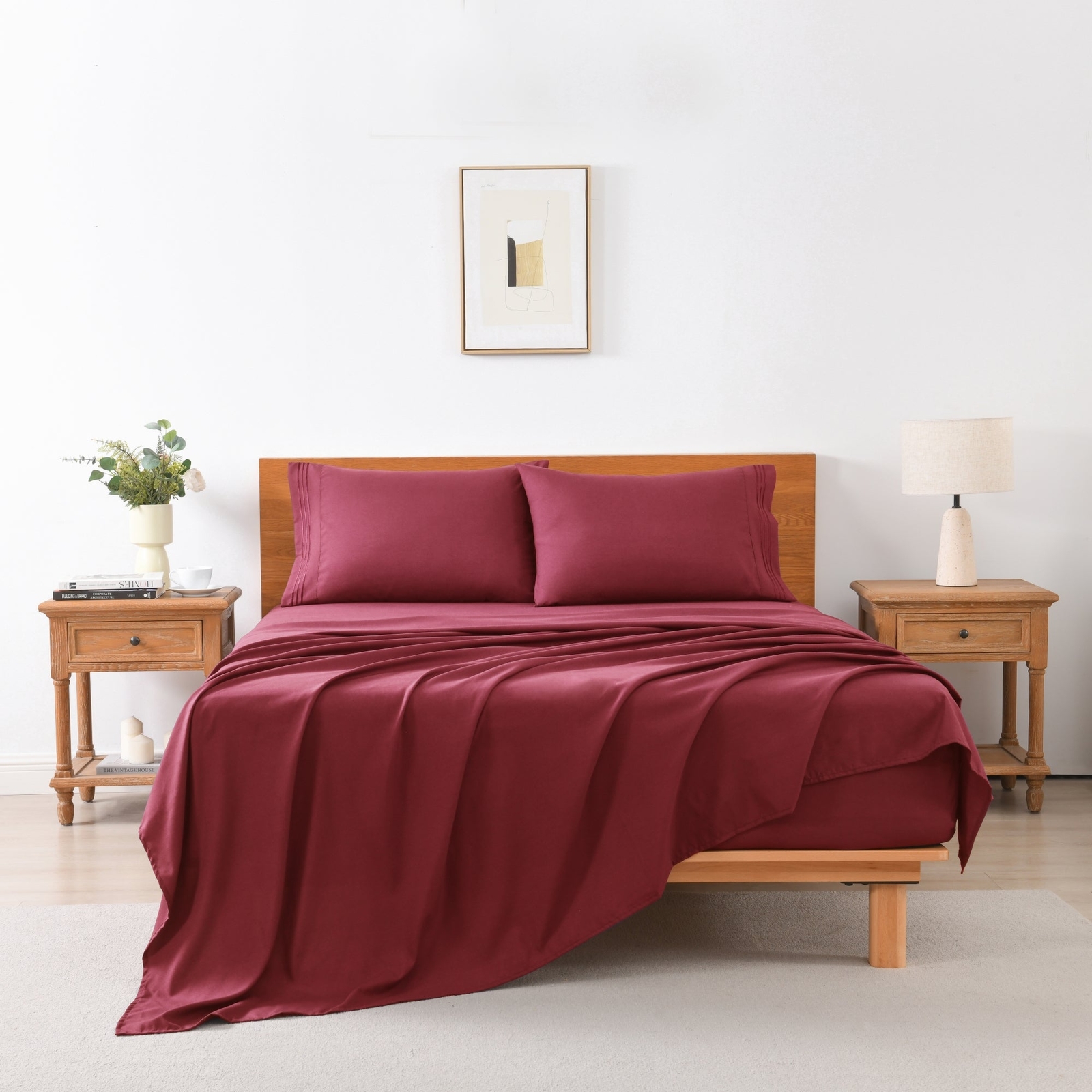3/4 Pcs Soft Solid & Embroidery Bed Hotel Sheets Set 18 Inches Deep Pockets