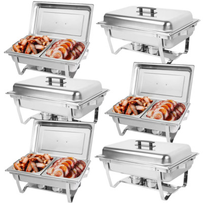 8QT 6PK Chafing Dish Wedding Buffet Stainless Steel Chafer Catering 2 Half Size