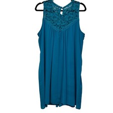 AUW Teal Sleeveless Crochet Neckline Lined Mini Dress Women’s Size 1X 1331
