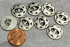 8 Silver Tone Metal Flower Floral Buttons Black Accent 11/16" 18mm # 8168