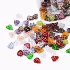 10 Czech Glass Leaf Beads Assorted Gold Inlay Jewelry Supplies 11mm Mix Jewelry