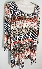 Dana Buchman Pleated Animal Print Shark Bite Hem 3/4 Sleeve Blouse Sz M NWT