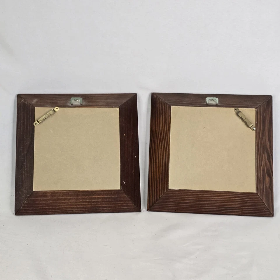 Set of 2 Wall Mounted Small Mirror Dark Wooden Frames  8”x 8”x 2" Thick Border - Image 2 of 4