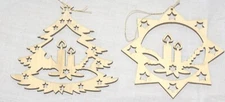 Christmas Ornaments Laser Cut Wood Christmas Tree or Stars w/ Candles Each New